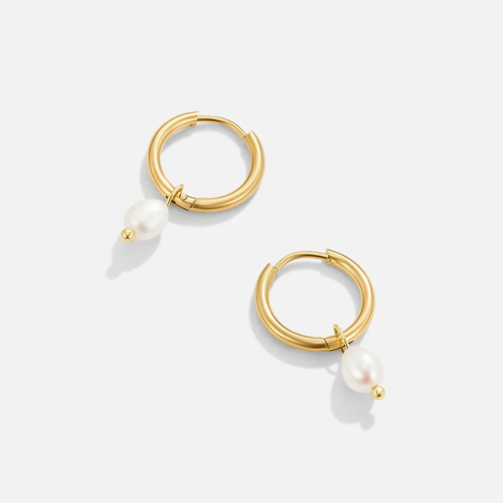 Clara - Freshwater Pearl Hoop Drop Earrings