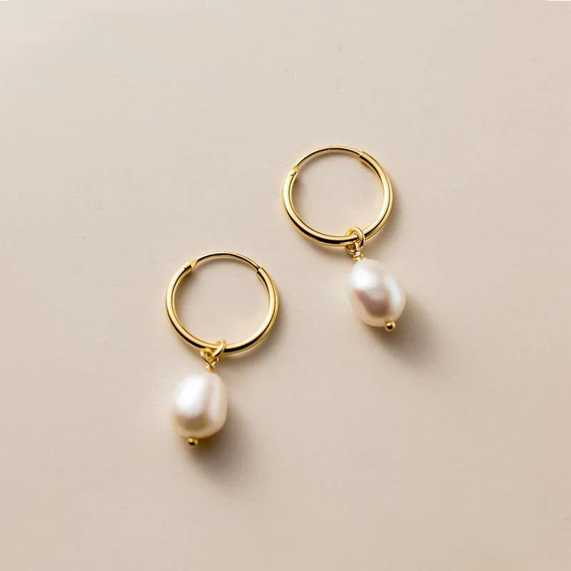Clara - Freshwater Pearl Hoop Drop Earrings