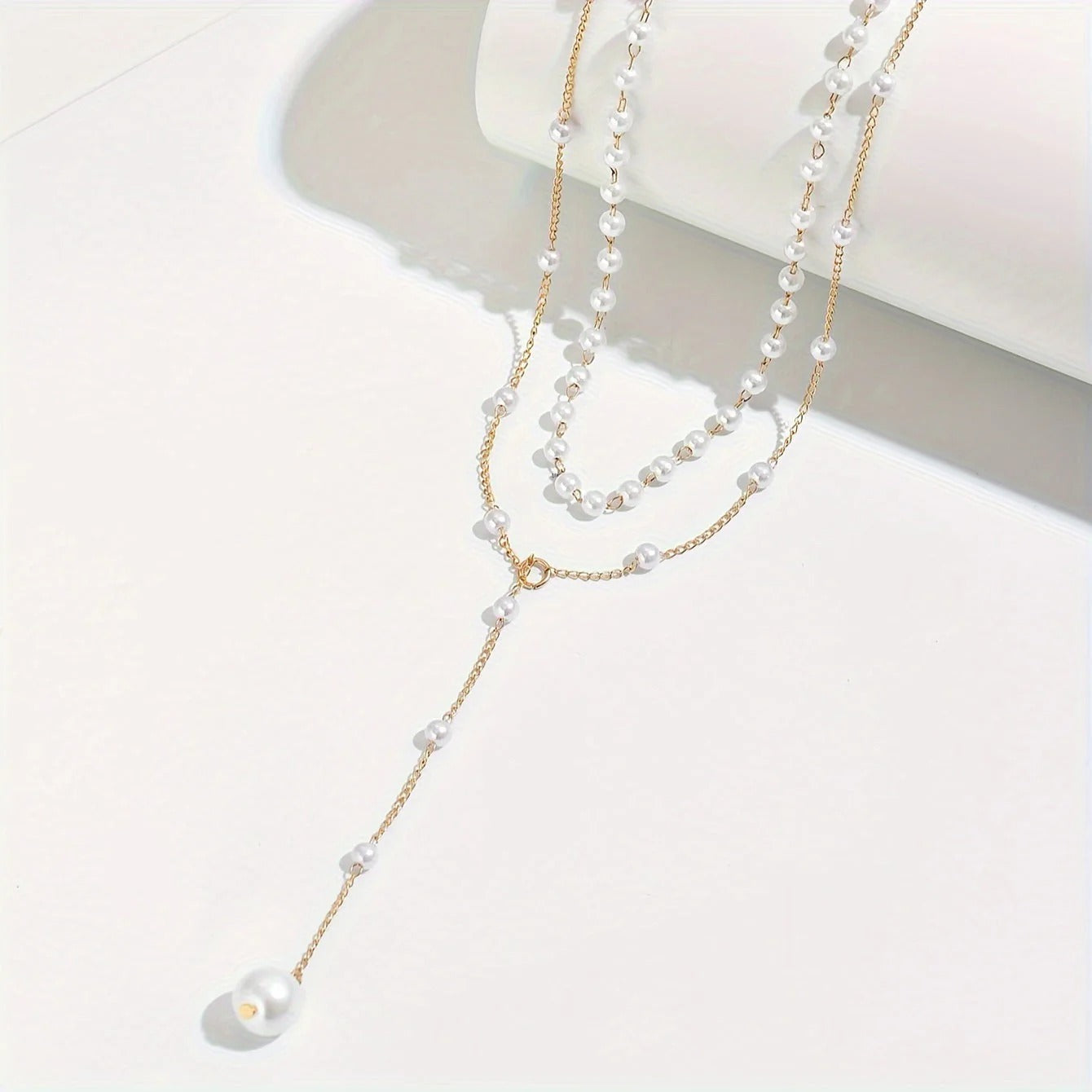 Women’s Layered Pearl Pendant Necklace - Elegant Y-Shaped Chain