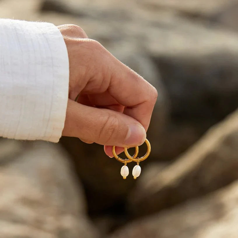 Clara - Freshwater Pearl Hoop Drop Earrings