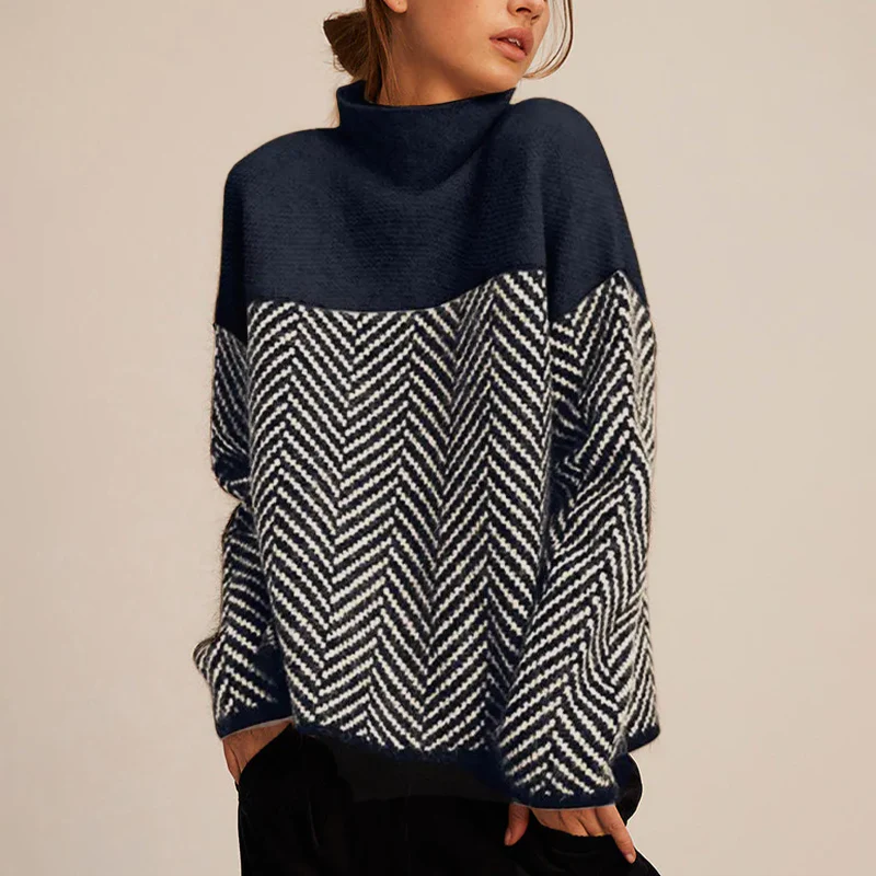 Women’s Oversized Knit Sweater - Geometric Pattern Pullover