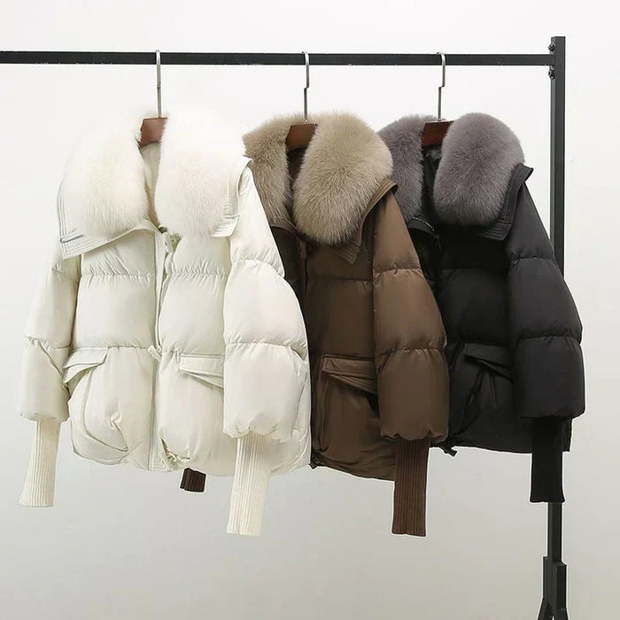 Women’s Puffer Jacket - Oversized Faux Fur Collar Winter Coat