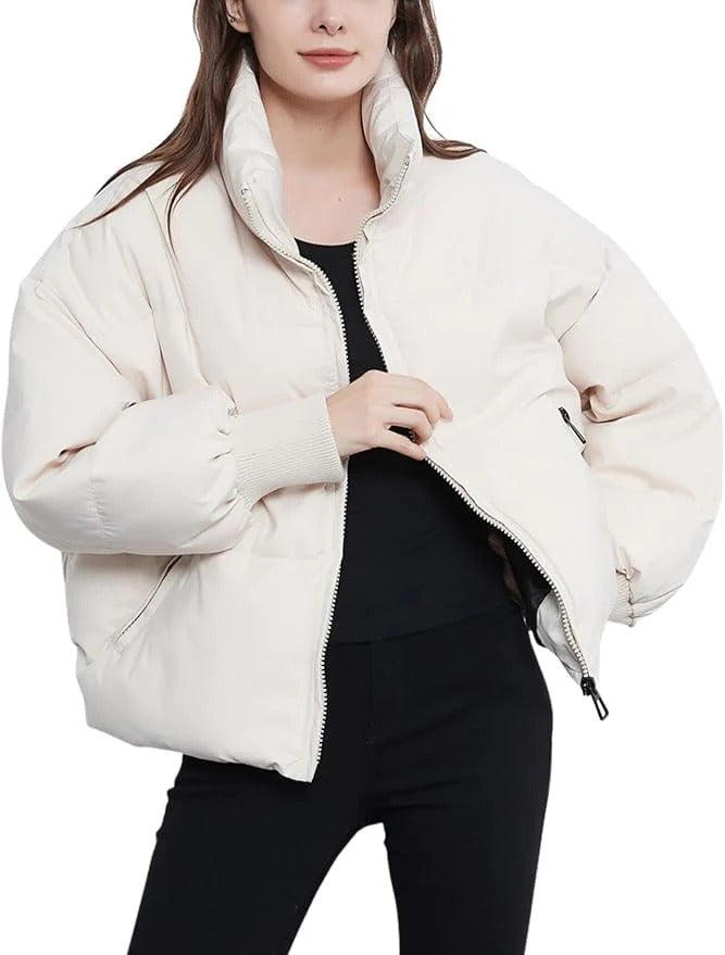 Women’s Short Puffer Jacket - Oversized Zip-Up Jacket