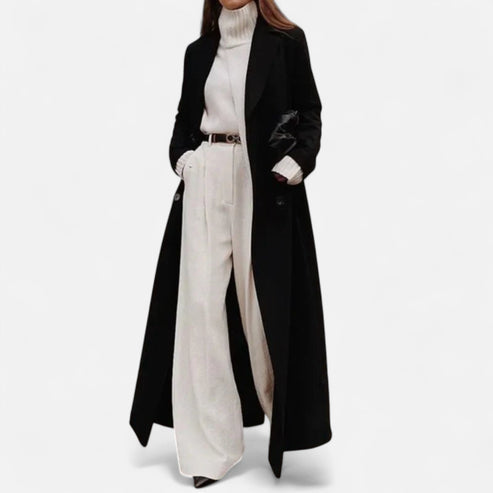 Women’s Longline Maxi Coat - Tailored Double-Breasted Winter Overcoat