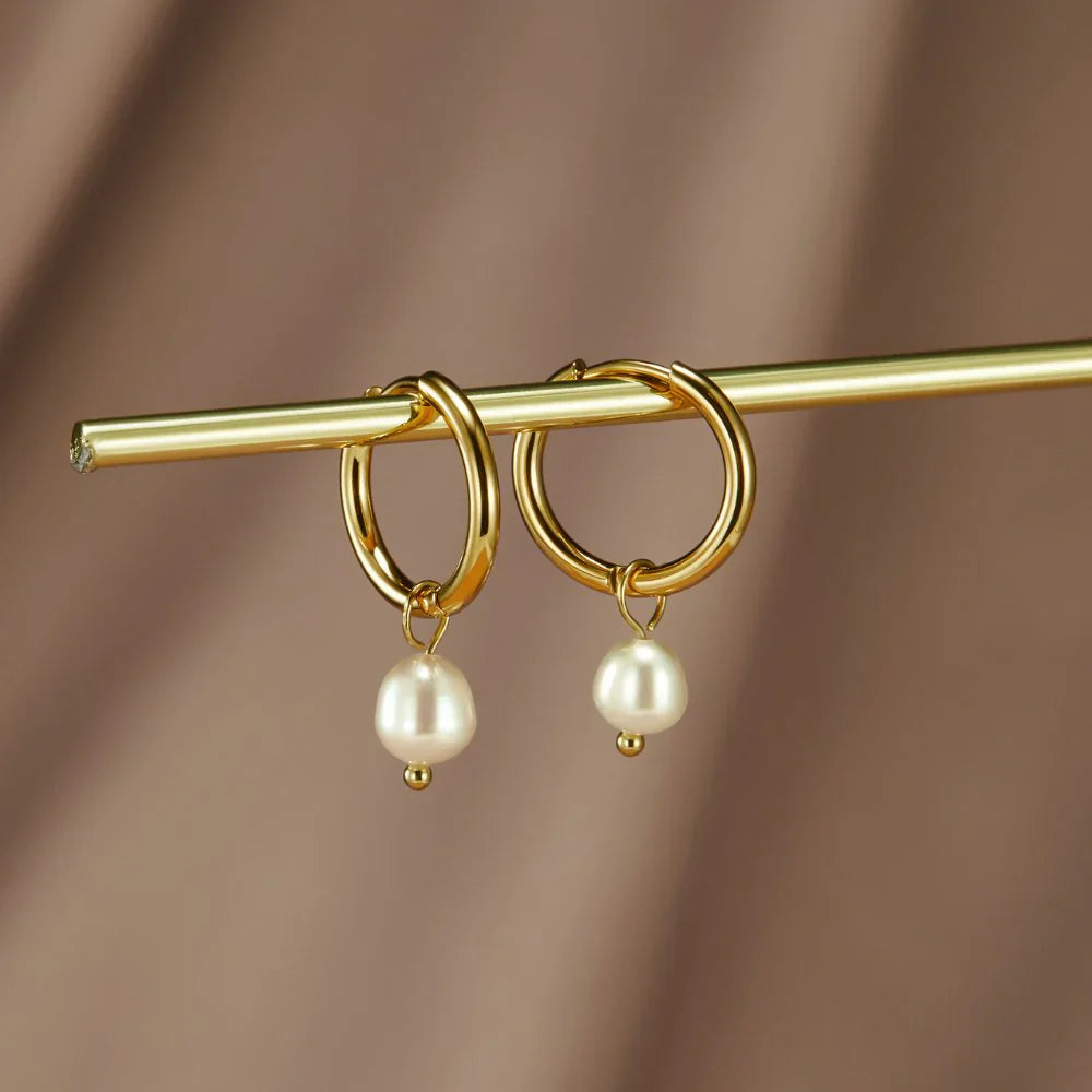 Clara - Freshwater Pearl Hoop Drop Earrings