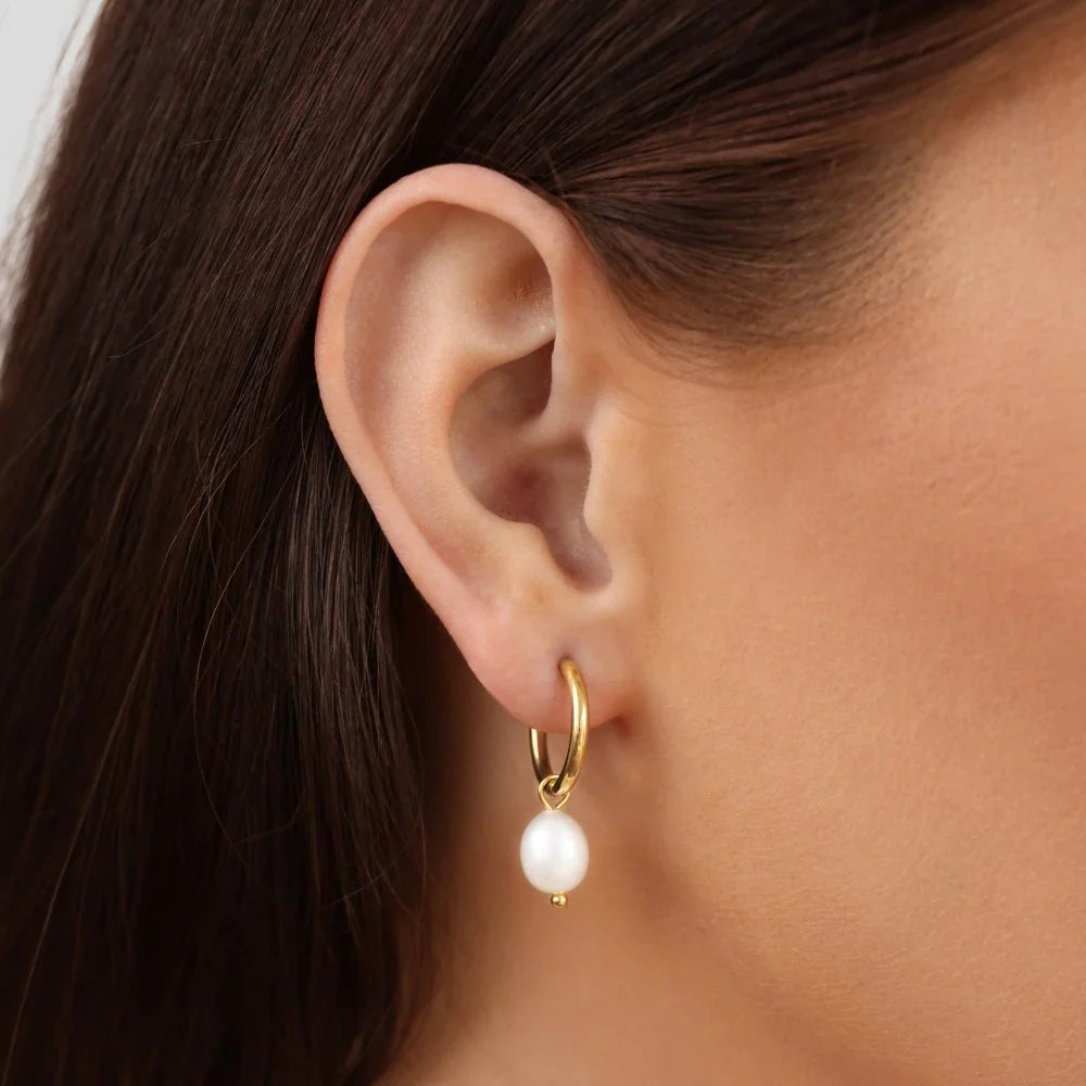 Clara - Freshwater Pearl Hoop Drop Earrings