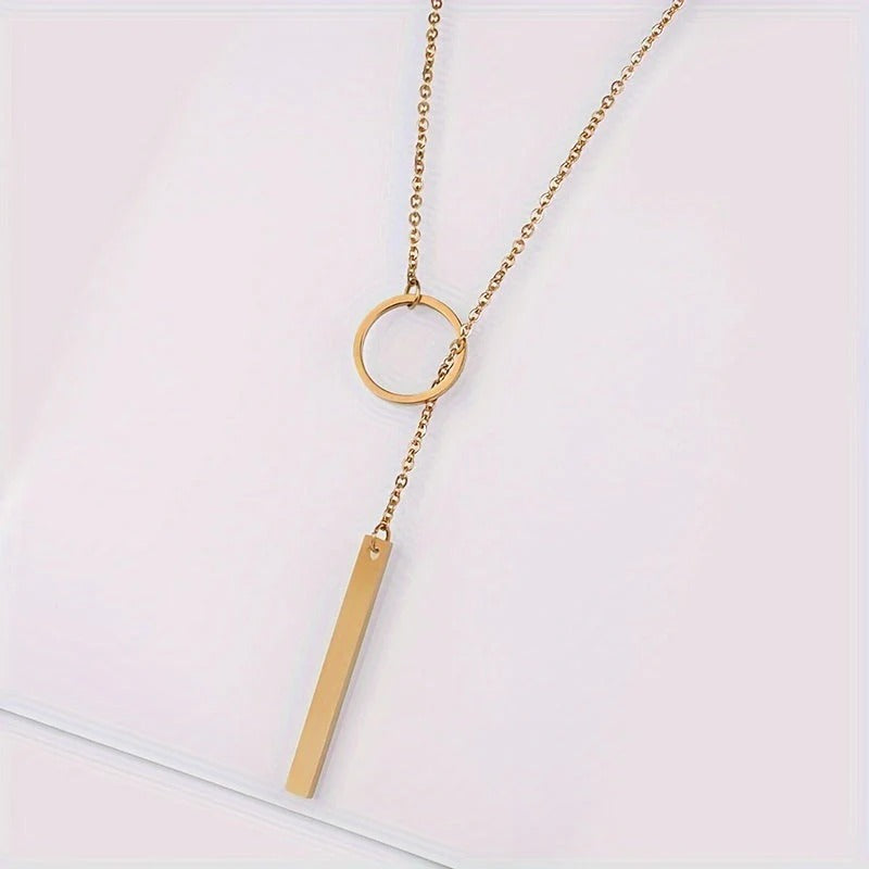 Women’s Circle Pendant Necklace - Minimalist Y-Shaped Drop Chain