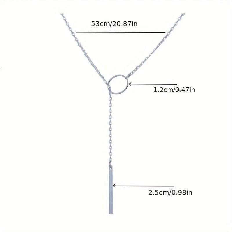 Women’s Circle Pendant Necklace - Minimalist Y-Shaped Drop Chain