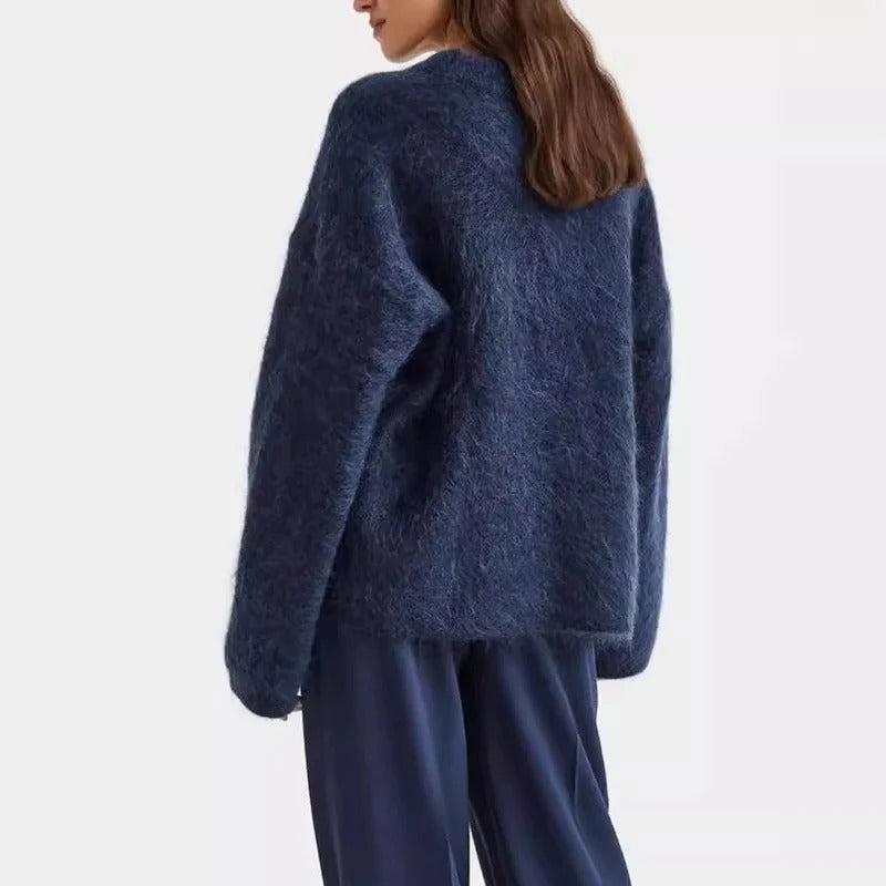 Women’s Fuzzy Knit Sweater - Cozy Long Sleeve Pullover