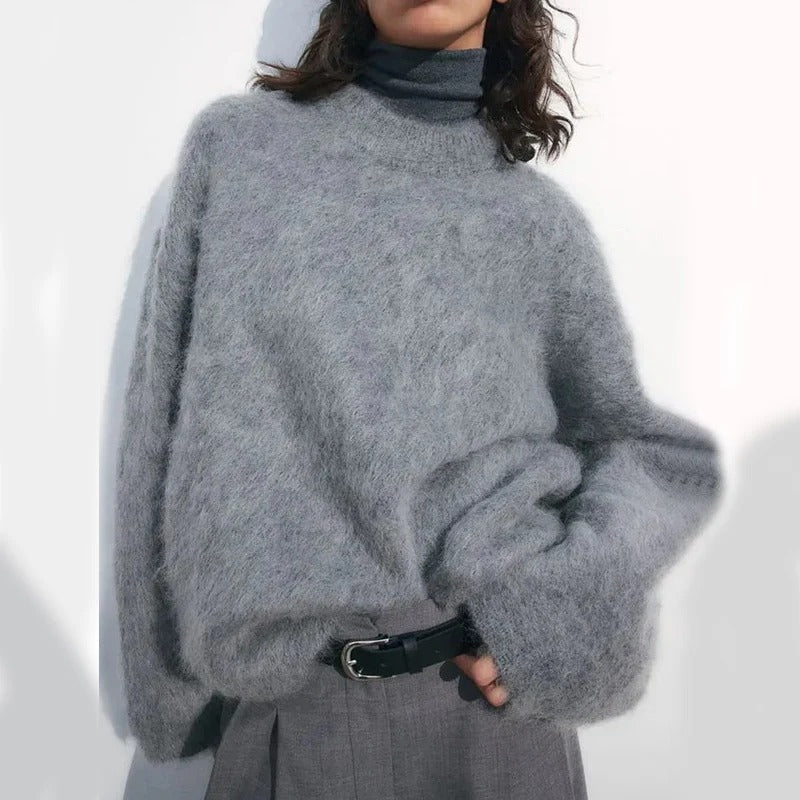 Women’s Fuzzy Knit Sweater - Cozy Long Sleeve Pullover