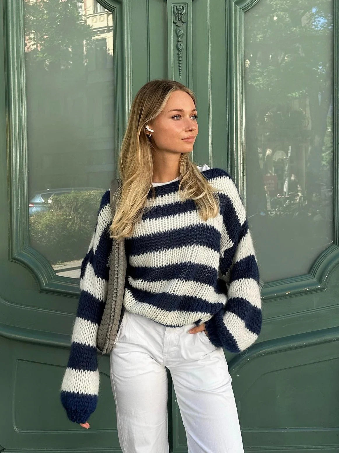 Women’s Striped Knit Sweater – Casual Pullover Stripes