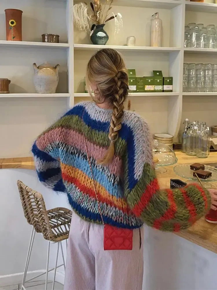 Chunky Striped Knit Sweater - Playful Statement Piece