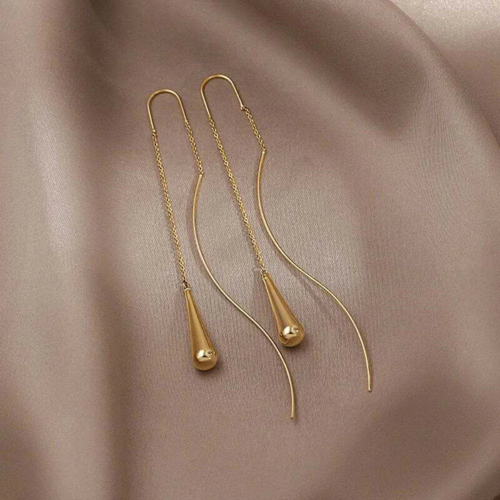 Nora - Gold Plated Teardrop Tassel Earrings